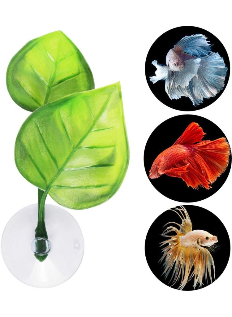 Betta Fish Leaf Pad with Suction Cup, Betta Bed Leaf Hammock Double Leaf Design Lightweight and Realistic Resting Spot Breeding Decoration Comfortable Laying Hiding Habitat - Image 3
